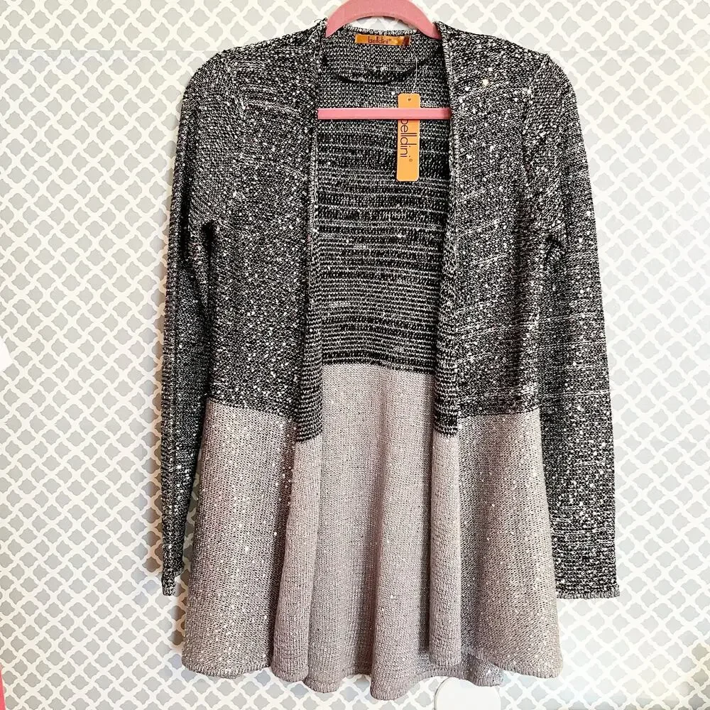 BELLDINI Sequined Open Front Cardigan Sweater NWT Size S